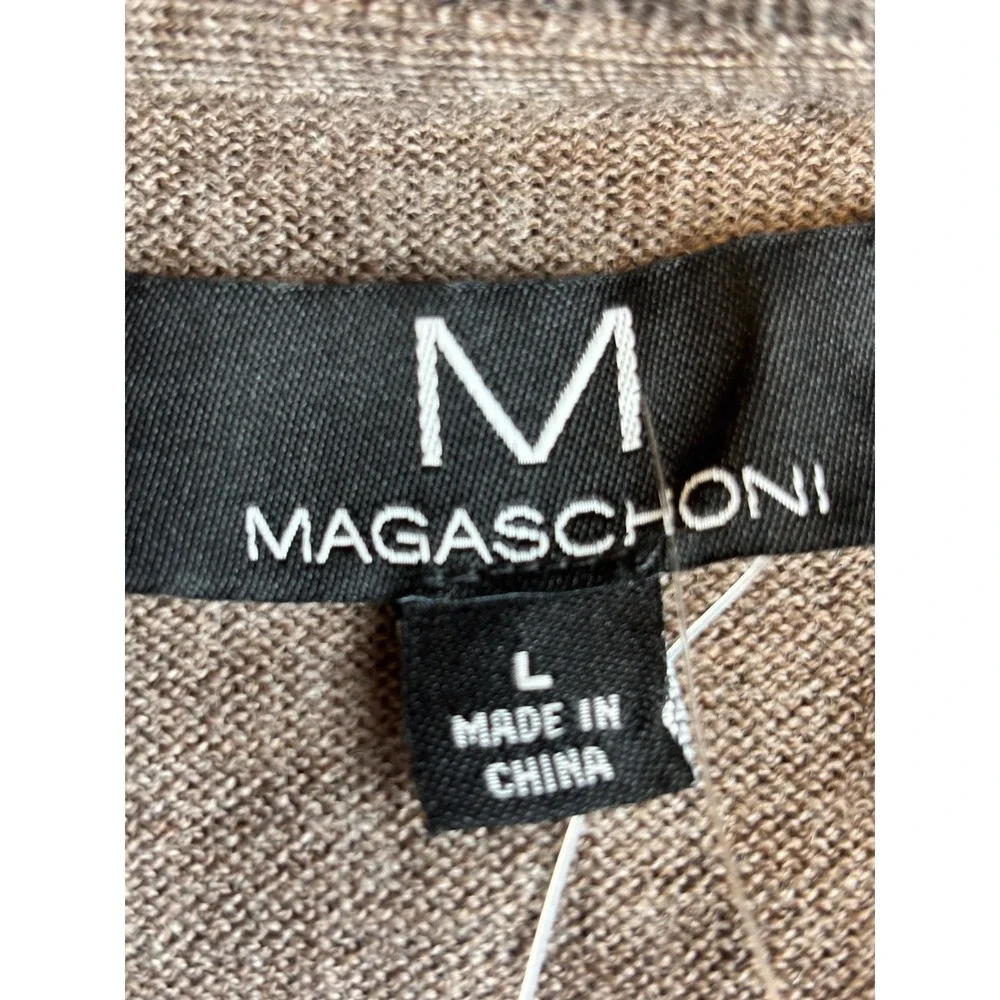 Magaschoni Mens Large Sweater‎ 100% Wool V Neck Long Sleeve Brown Casual New